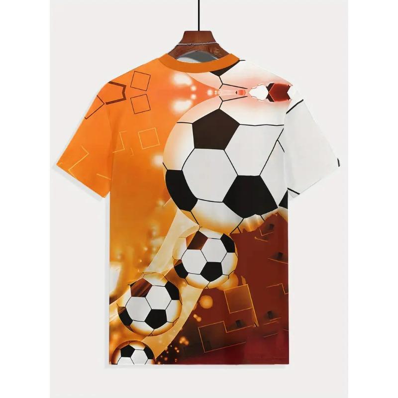 Herren Fußball Print T-Shirt Sportliches Kurzarm Rundhals T-Shirt für Sommer Outdoor Fitness Training Herrenbekleidung