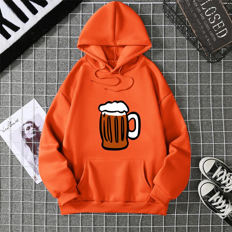 Hoodie Clinking Beer Mugs Print Lively Social and Festive Free Style Y2k Graphic Soft Fabric for Celebration-Themed Casual Looks