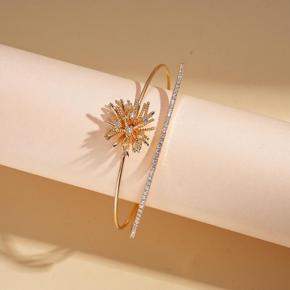 Arm Cuff Flower Wide Open Bangle Double Layer Exaggerated Bracelet Party Dress Decoration