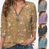 Women's Fashion Casual Loose Round Neck Long Sleeve Solid Colour Sequin T-Shirt