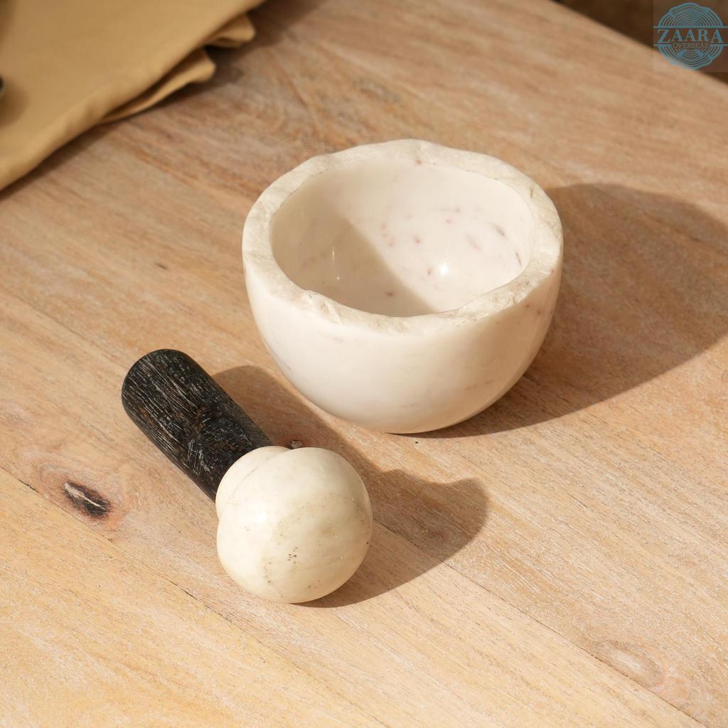 Premium Handcrafted Natural Stone & Marble Mortar & Pestle - Durable Spice Herb Grinder & Crusher Kitchen Tool