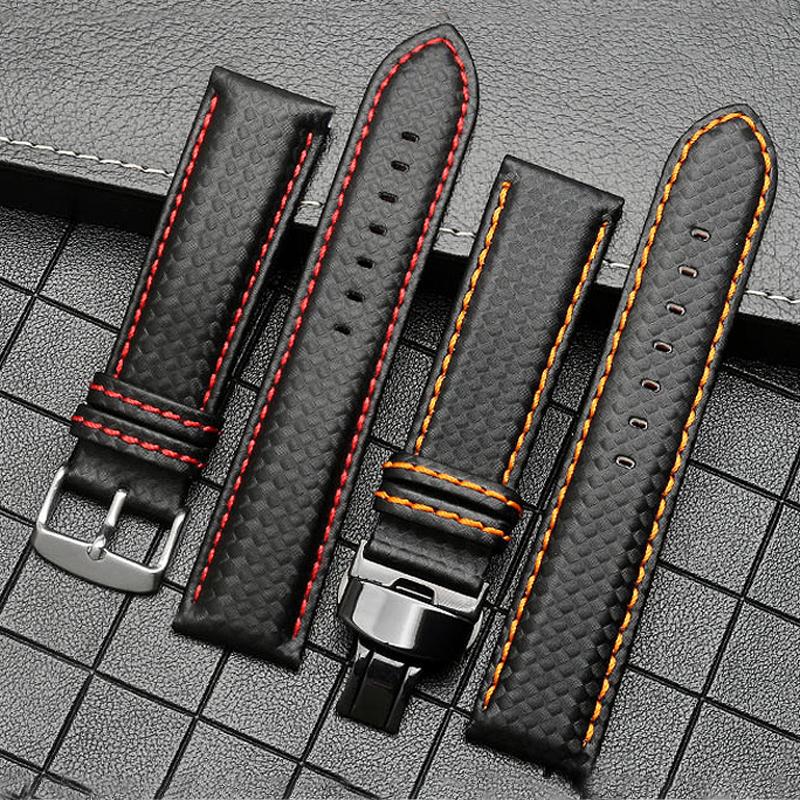 18mm 20mm 21mm 22mm 23mm 24mm Cinturino Orologio in Pelle con Motivo Fibra di Carbonio Cuciture Nere Rosse Arancioni Cinturino Orologio Accesso Orologio da Uomo