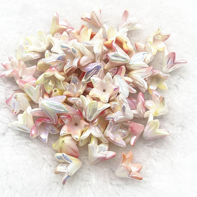 20pcs 13x16mm Gradual Change Acrylic Lilies Beads Caps Jewelry Findings Charms Bracelets Spacer Beads for Jewelry Making