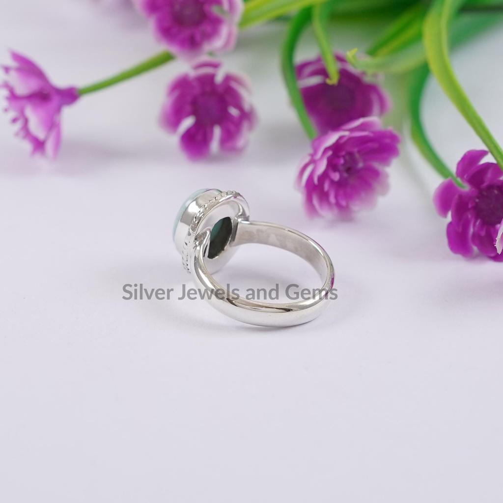 Natural Larimar Ring, Handmade Oval Gemstone Ring, 925 Sterling Silver Ring, Twisted Wire Ring, Birthday Ring