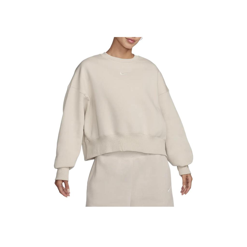 Nike Hanorac sport cu mânecă lungă, cu decolteu rotund, scurt, ocazional, Hanorac pentru femei, kaki deschis DQ5762-104