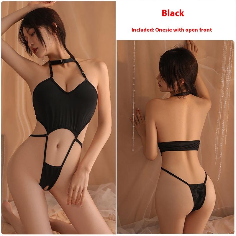 Sexy Lingerie Sexy Neck Sling Onesie Female Temptation Open File Free Hot Flirting Couple Bed Passion