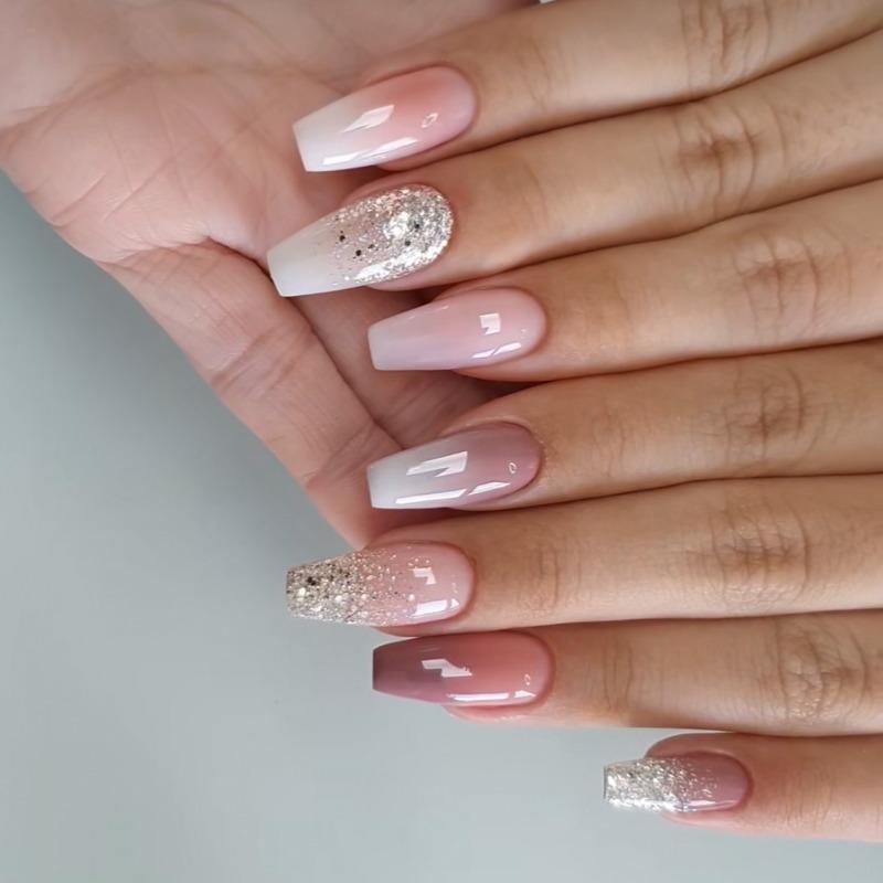 Noste Dlouhý Francouzský Ručně Dělaný Manikúrní Kousek Kamínkový Postupný Přechod Odnímatelná Nálepka na Nehty