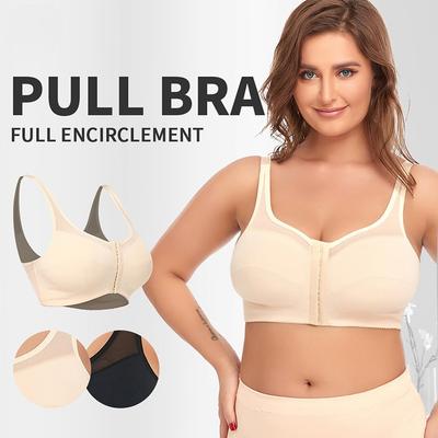 Ropa interior de mujer a la moda: Sujetador de Encaje sin Aros con Talla de Copa Grande, Diseño de Cierre Delantero, Estilo Ligero, Talla Grande