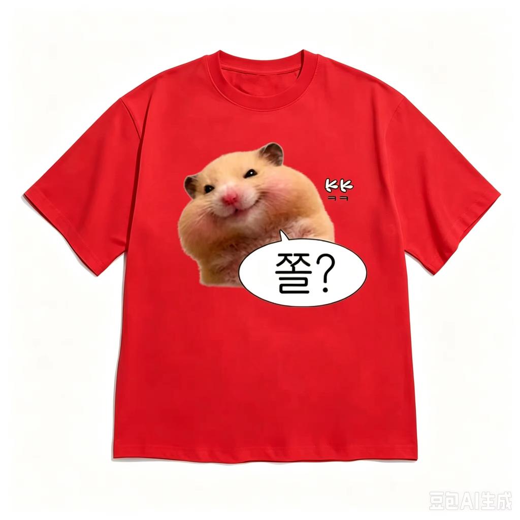 Unisex Korean Streetwear Tshirt Cute Fluffy Hamster Meme Hangul Text Graphic Vintage Tops Y2k Casual Short Sleeve Daily Wear