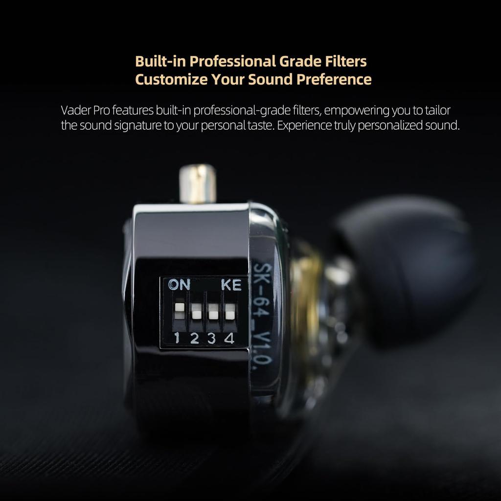 KZ Vader Pro In-Ear Monitor Earphones, Triple Dynamic Driver IEM with 4 Tuning Switches, Full Frequency Stereo Sound Clarity, Comfortable