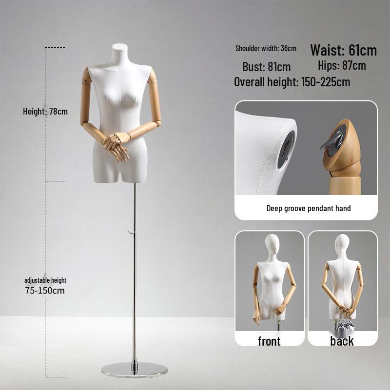 Luxury Full-Body Female Mannequin Display Stand: Fabric-Wrapped, Solid Wood
