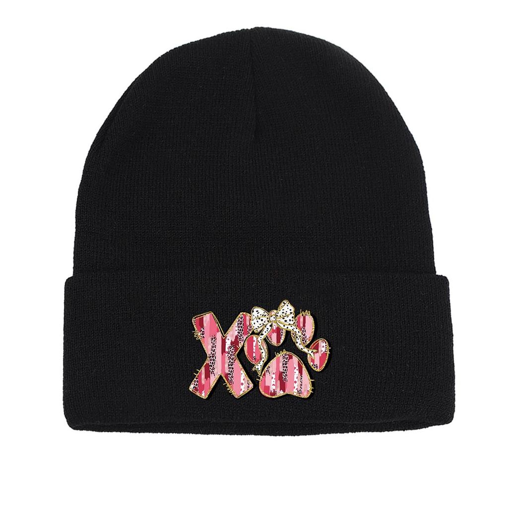 XO Cat Paw Print Print Knit Cap Beanie, Valentine's Day Man Cap Autumn Cuff Headwear Headwear Knitted Hat Beanie