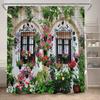 Fence Flowers Shower Curtains Blue Window Nature Floral Plants Scenery Modern Garden Wall Hanging Home Bathroom Decor with Hooks