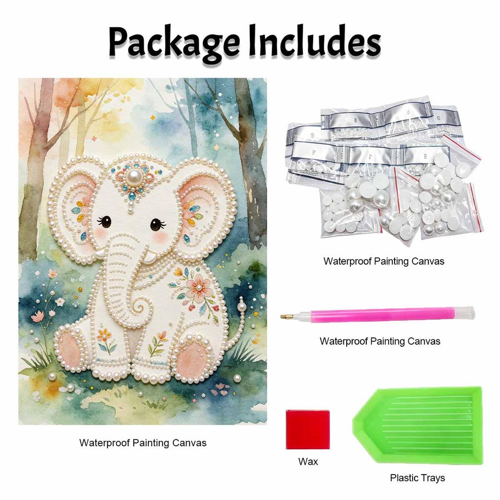 5D DIY Pearl Diamond Painting Kit Cute Baby Elephant Full Drill Embroidery Mosaic Art Home Wall Decor Gift