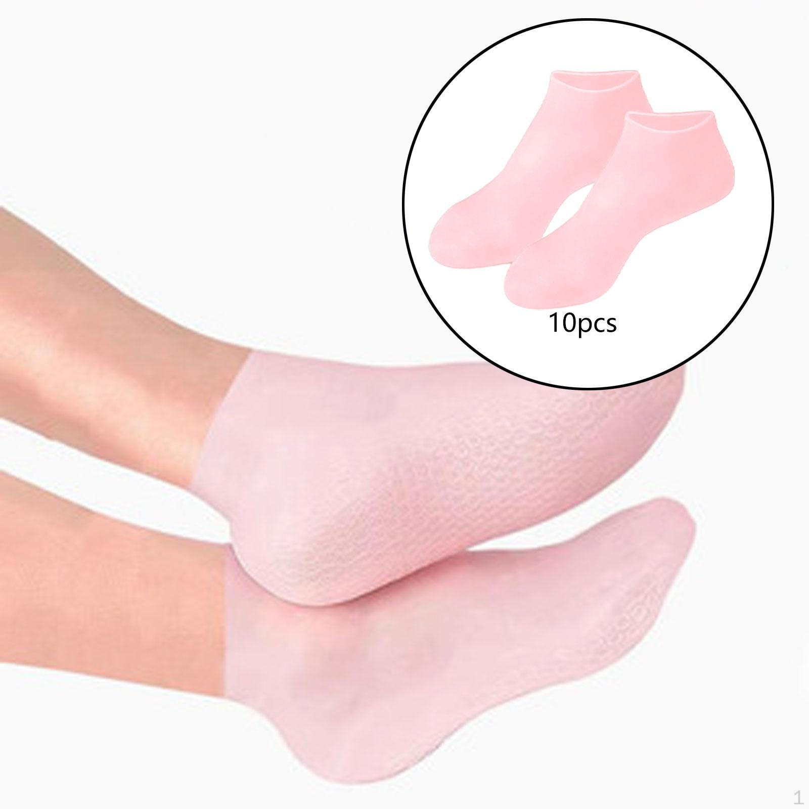 

10 пар силиконовых носков для лечения трещин на пятках, прочные увлажняющие рукава для ухода за ногами Pink