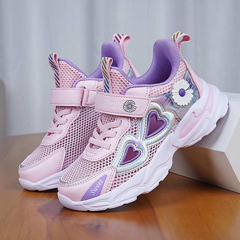 

Girls single mesh breathable casual running shoes spring and summer new middle-aged and older children cute fashion little girl mesh sneakers 27
