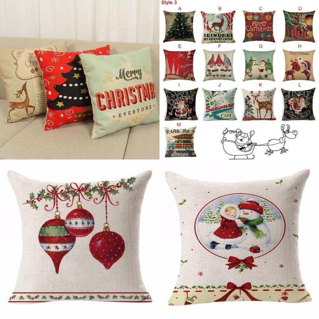 Vibrant Christmas Xmas Linen Cushion Cover With Invisible Zipper For Easy Cleaning