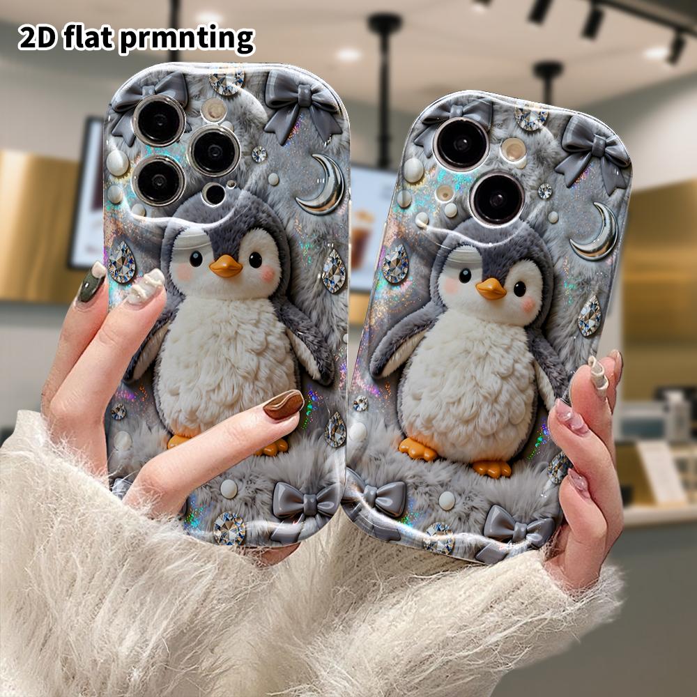 Phone Case: 2D Flat, Suitable for iPhone 18 17 16 15 14 13 12 Pro Protective Case, Phone Decoration, Plush Little Penguin, Halloween and Christmas Gif