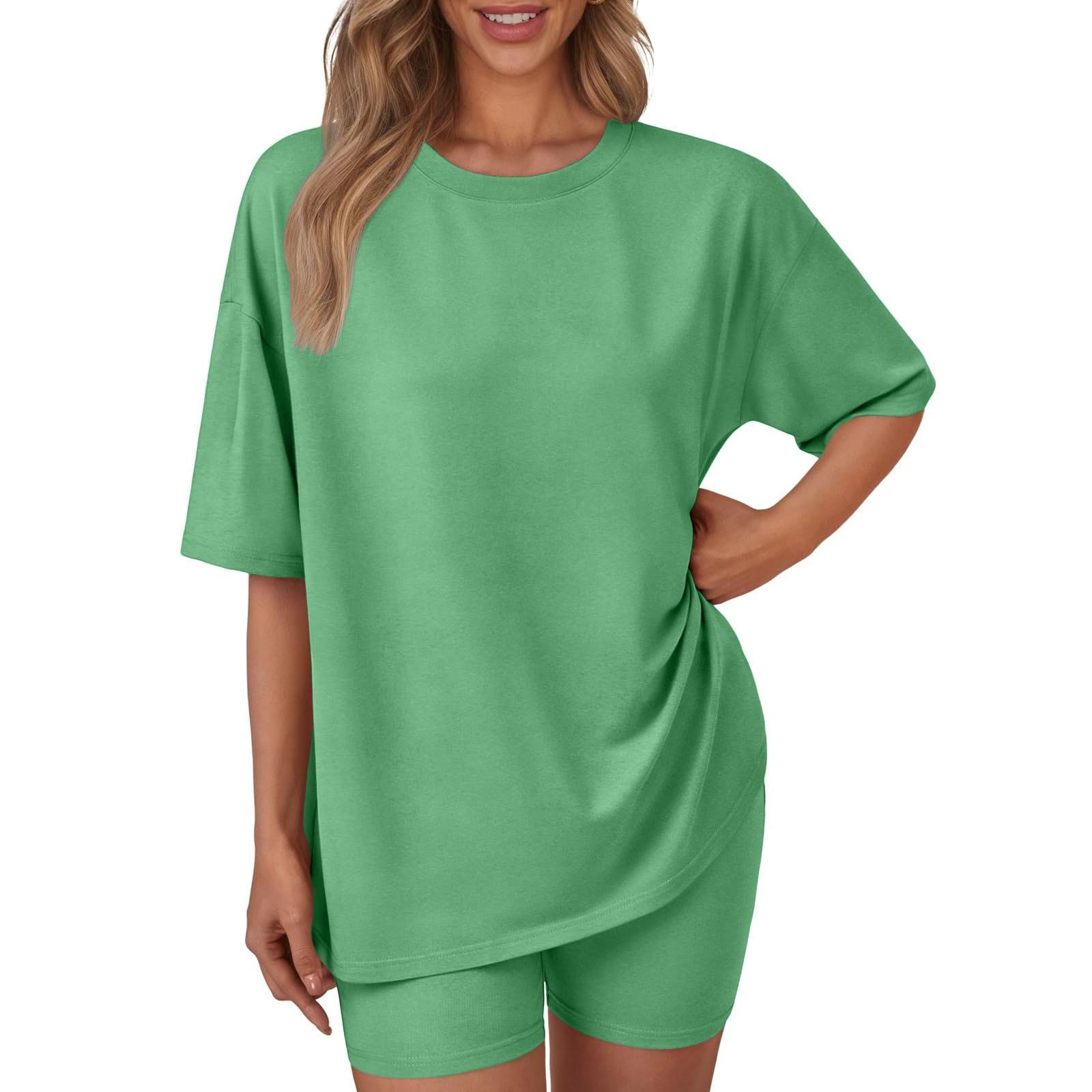 

Женский свободный модный однотонный топ с круглым вырезом и короткими рукавами, шорты, комплект из двух предметов XXL