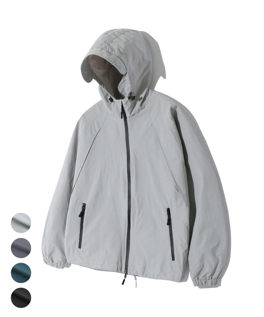Trillion Division Nylon Hooded Zip-Up Windbreaker Jacket_4Color