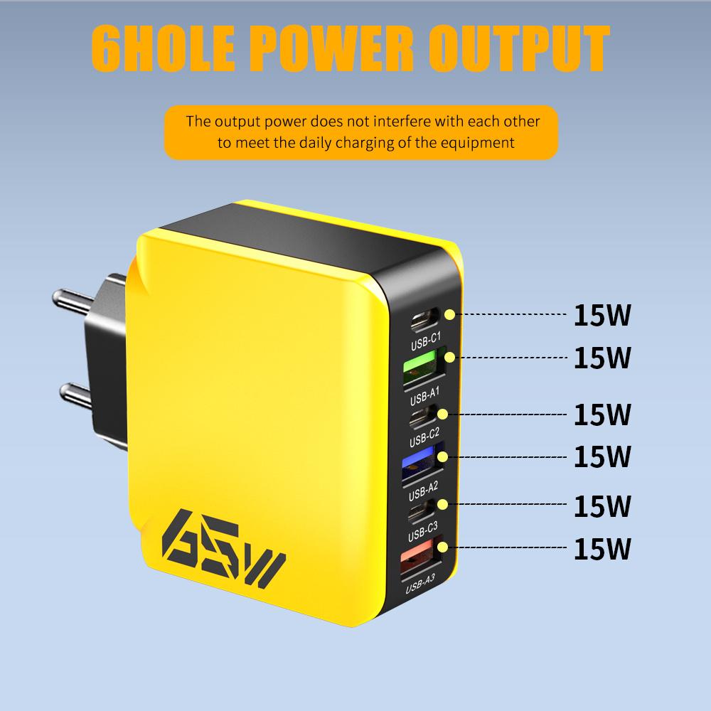 65W Multiport USB Charger Type C Fast Charging Phone Charger Adapter for IPhone Samsung Xiaomi Huawei EU/US/UK Plug Wall Charger