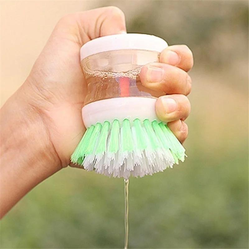 1 Pcs  High Quality Plastic Kitchen Washing Utensils Pot Dish Brush with Washing Up Liquid Soap Dispenser Color Random