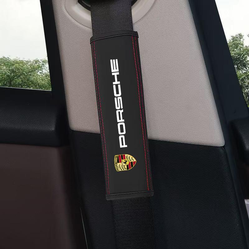 2Pc Leather Car Seat Belt Safety Shoulder Pad Protection Cover For Porsche Cayman 911 718 Cayenne Panamera Macan Taycan Boxster