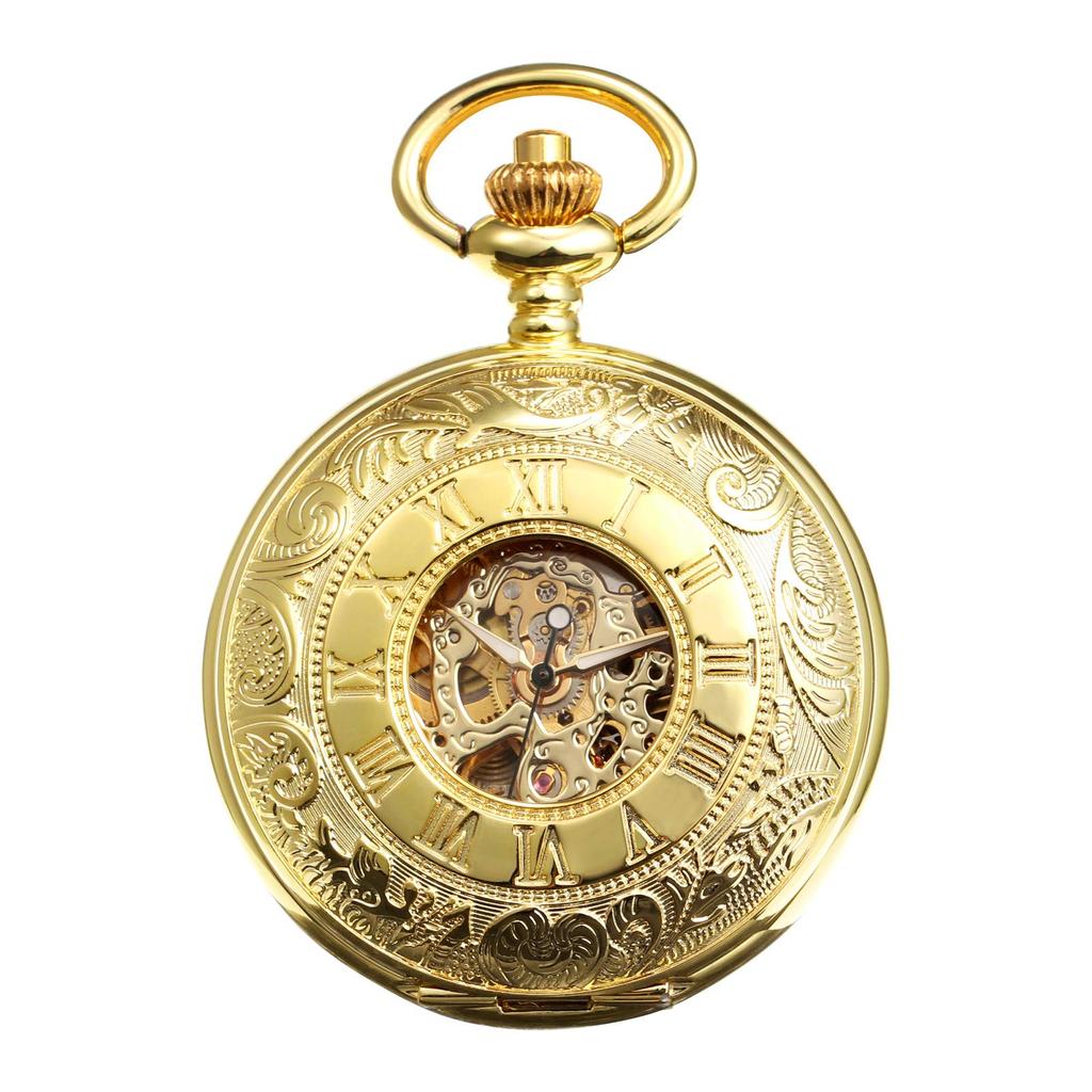 TREEWETO Men's Mechanical Skeleton Pocket Watch Roman Numeral Dial Gift Box Chain