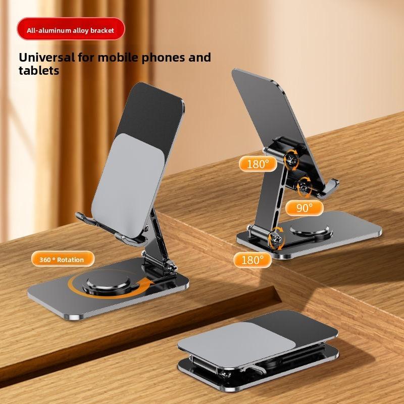 Universal Metal Phone Holder With 360 Degree Rotation And Foldable Adjustable Stand For Desk Or Live Streaming
