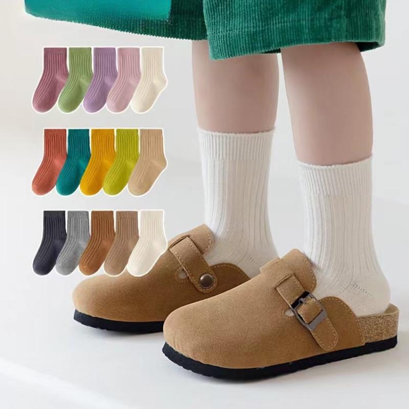 5 par bawełnianych skarpetek unisex dla niemowląt, antypoślizgowe, w jednolitym kolorze, elastyczne, skarpetki dla noworodka, akcesoria dla niemowląt