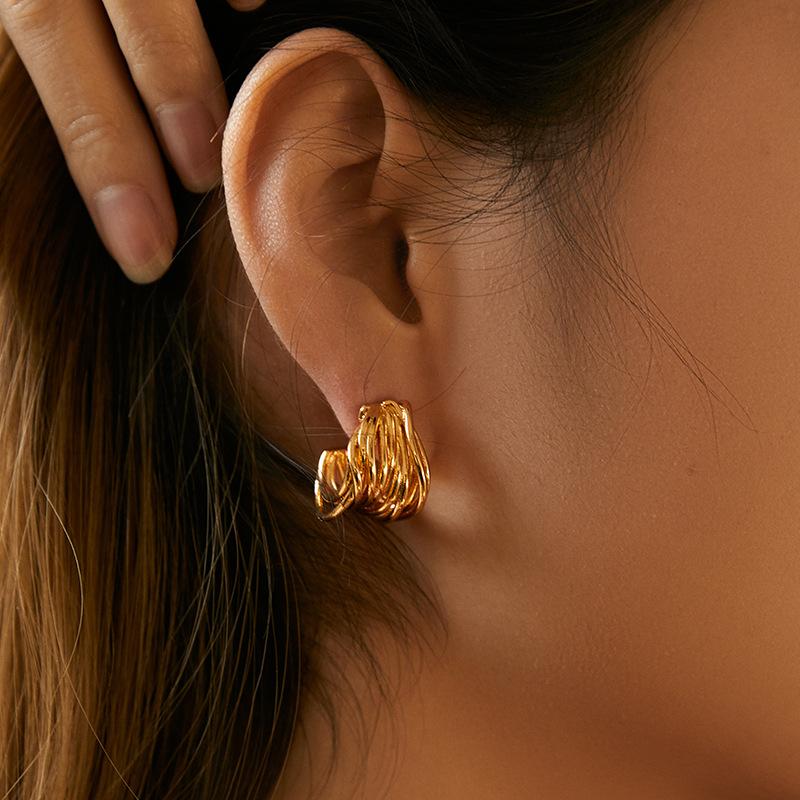 French Style Irregular C Shape 18k Gold Plated Earrings For Women