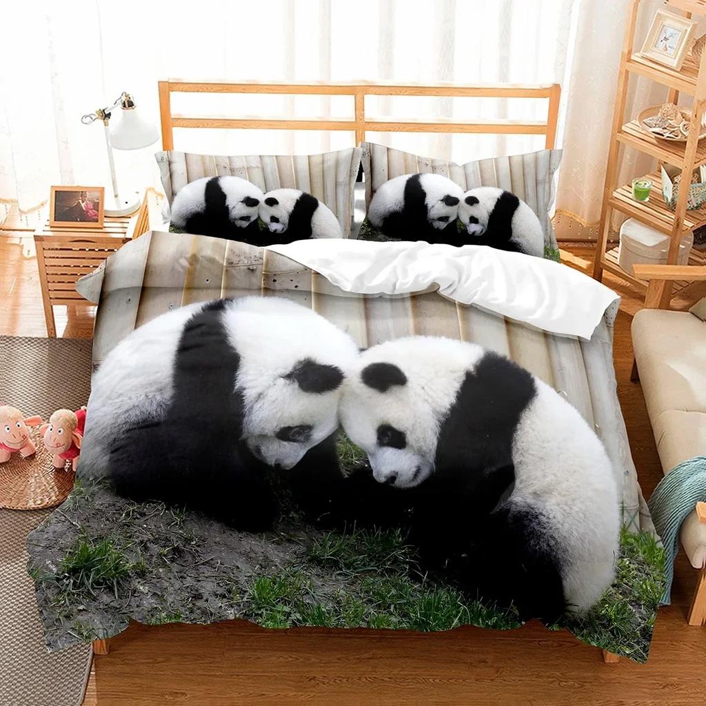 Panda Cute Wild Animals Comfortable Duvet Quilt Cover Pillowcase Bedding Set Children Bedroom Decoration Home Textile