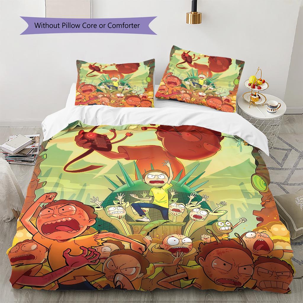 Rick and Morty Pattern Bedding Quilt Set  Home Decoration  Gift (1 * duvet cover + 2 * pillowcase  without core)
