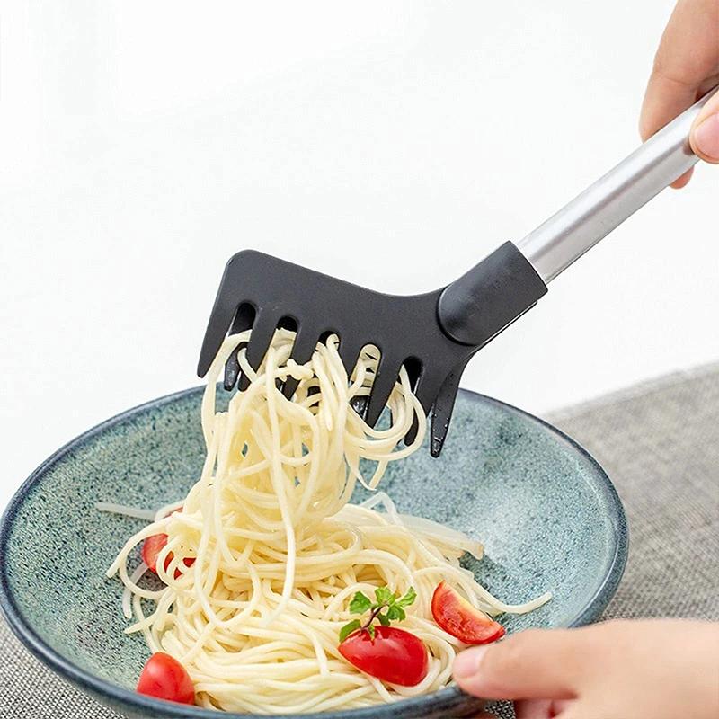 Nudelzange Langer Griff Küche Edelstahl Lebensmittelzange, Salatzange Grillzange Lo Mein Spaghetti Zange