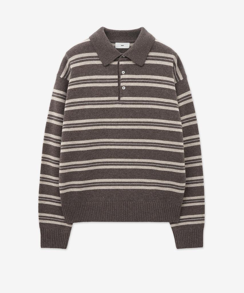 Tienjiti Oversized Stripe Polo Knit Top (Brown) Tnsw5F112W2