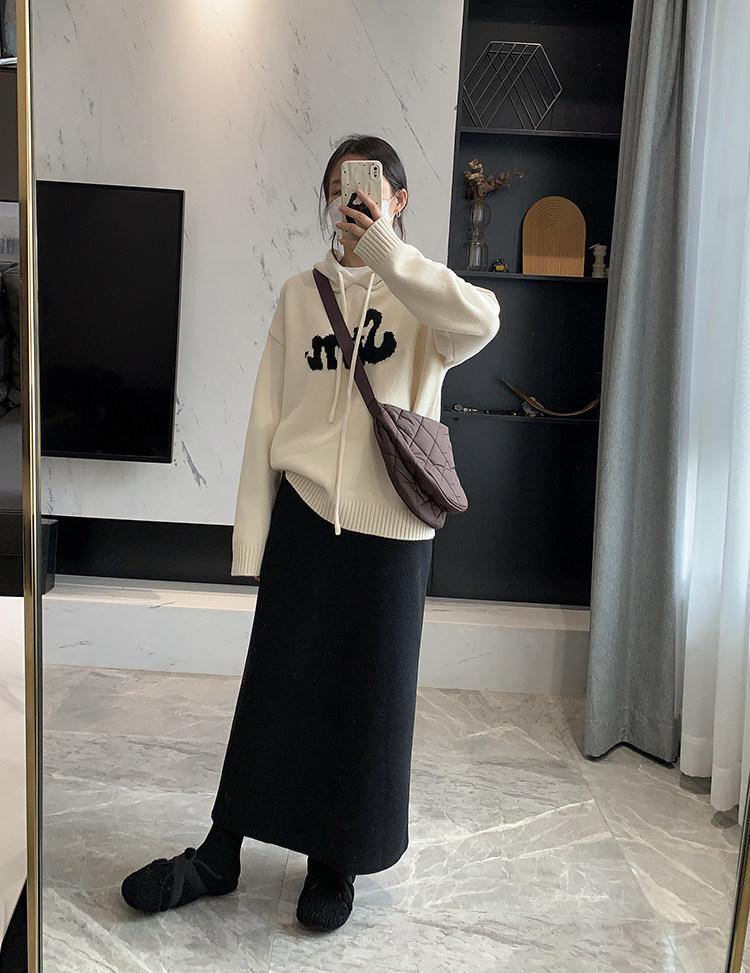 Spring Arrives Early: 2024 A/W Korean High Waist Wool-Blend Slit Midi Skirt