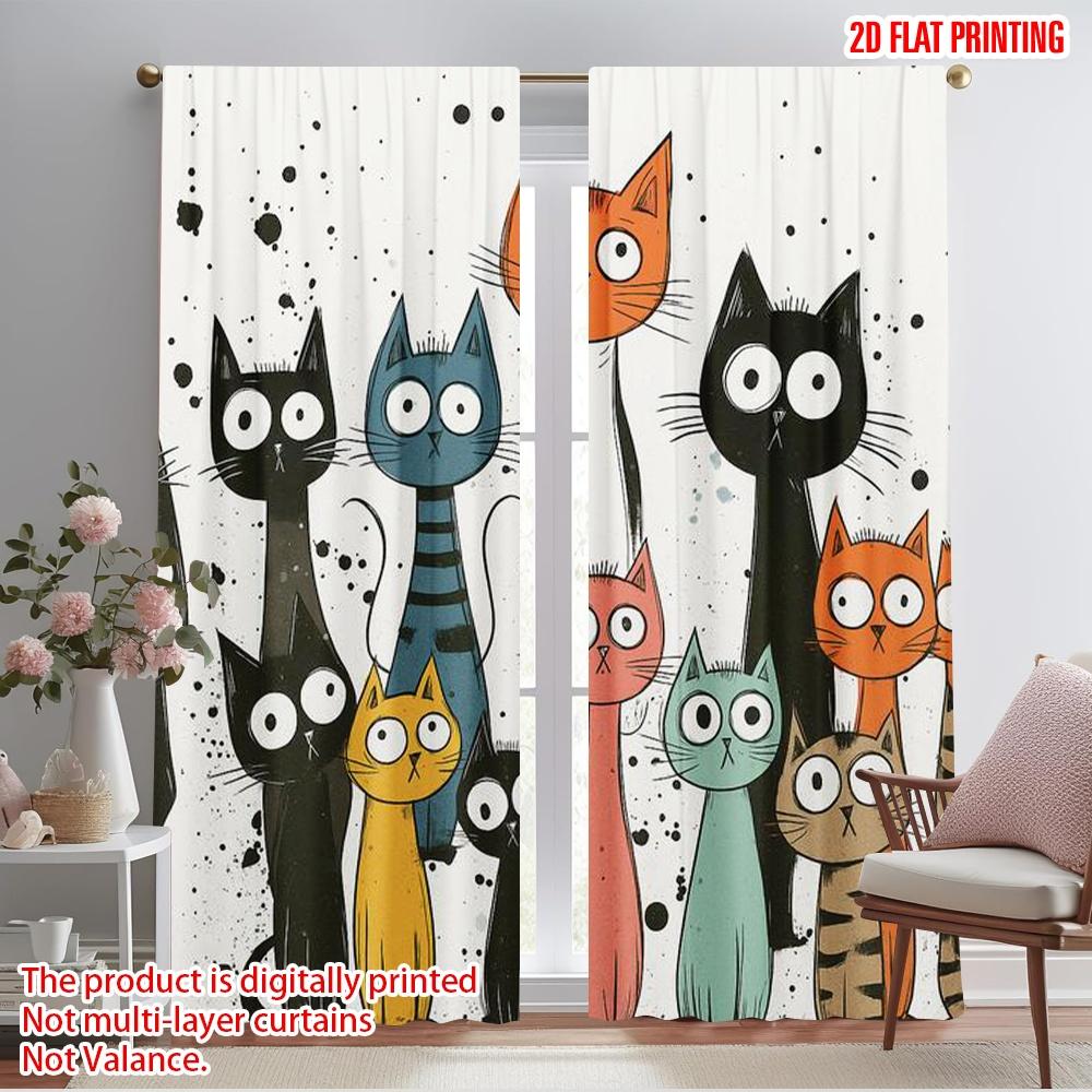 

2 шт., Шторы с принтом плоского 2D-изображения «Парад красочных котов», полиэстеровая ткань (без удилища) Универсальный Все Идеально для Спальни, 52.50×116.00 CM 2pcs