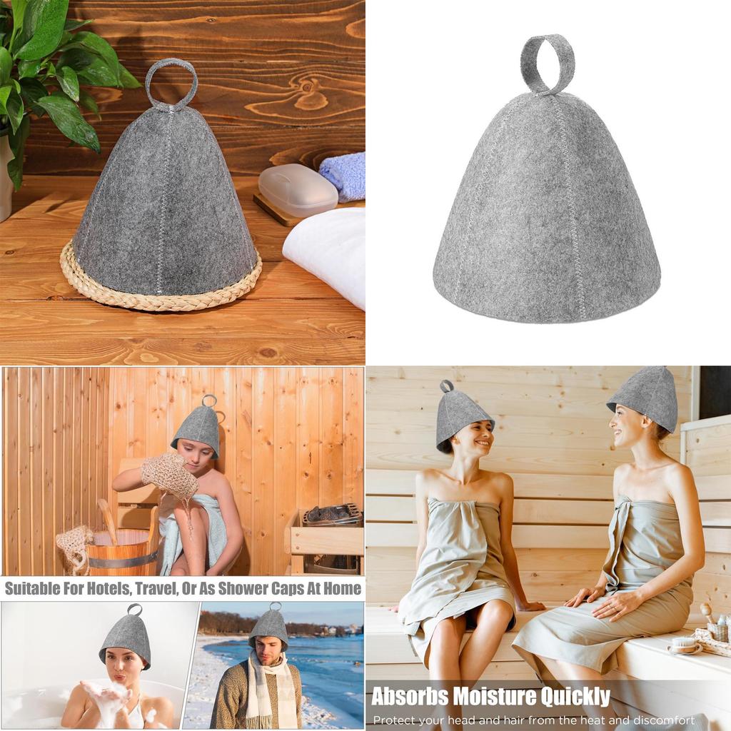 Adults And Kid Grey Felt Sauna Hat Absorbent Dry Hair Cap For Home Spa