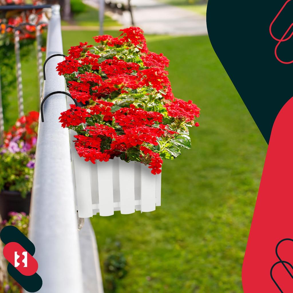 Flowerpot Balcony Terrace Box With Hooks Irrigation System White 60Cm