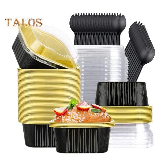 

50 шт. квадратных мини-форм для торта с крышками, ложками, формочками из алюминиевой фольги для выпечки, одноразовыми формочками для кексов, 5 унций, простыми в использовании десертными формочками для свадьбы чёрный