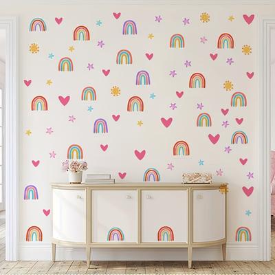 4 Sheets/set Bohemian Rainbow Wall Stickers, Watercolor Rainbow Heart Sun Star Wall Decals, Bedroom Wall Decor