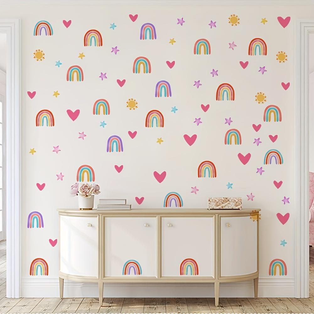4 Sheets/set Bohemian Rainbow Wall Stickers, Watercolor Rainbow Heart Sun Star Wall Decals, Bedroom Wall Decor