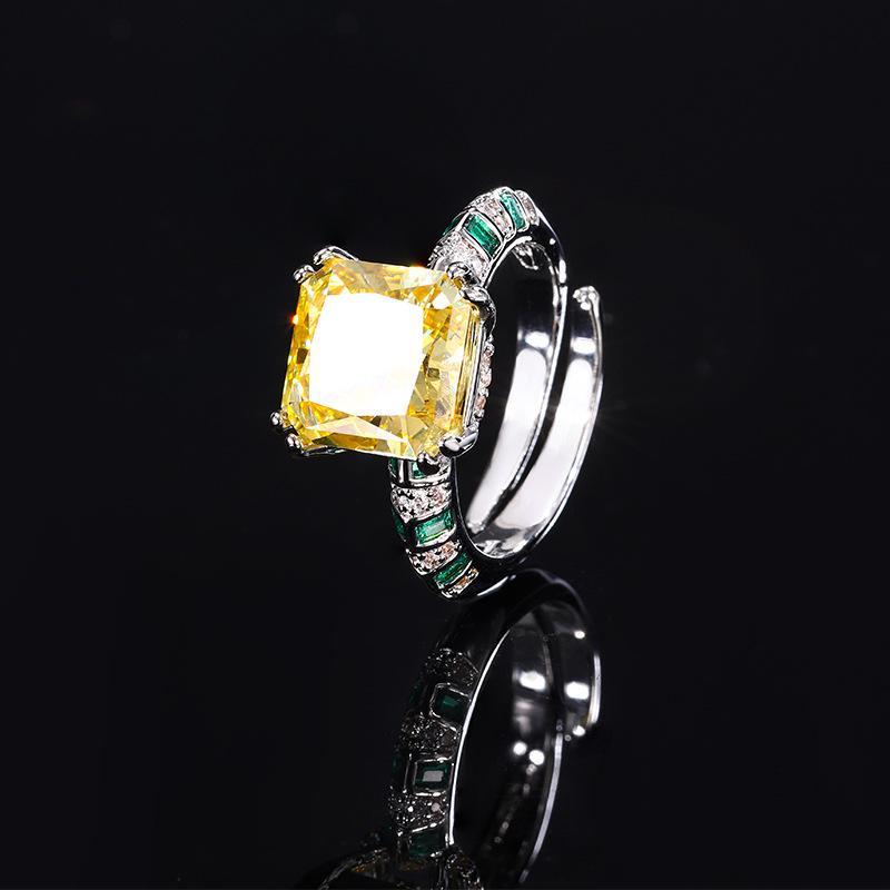 Autumn And Winter Jewelry Copper Bottom Gold-Plated Ice Flower Cut High Carbon Diamond Copper Inlaid Color Ring Female 10 * 10