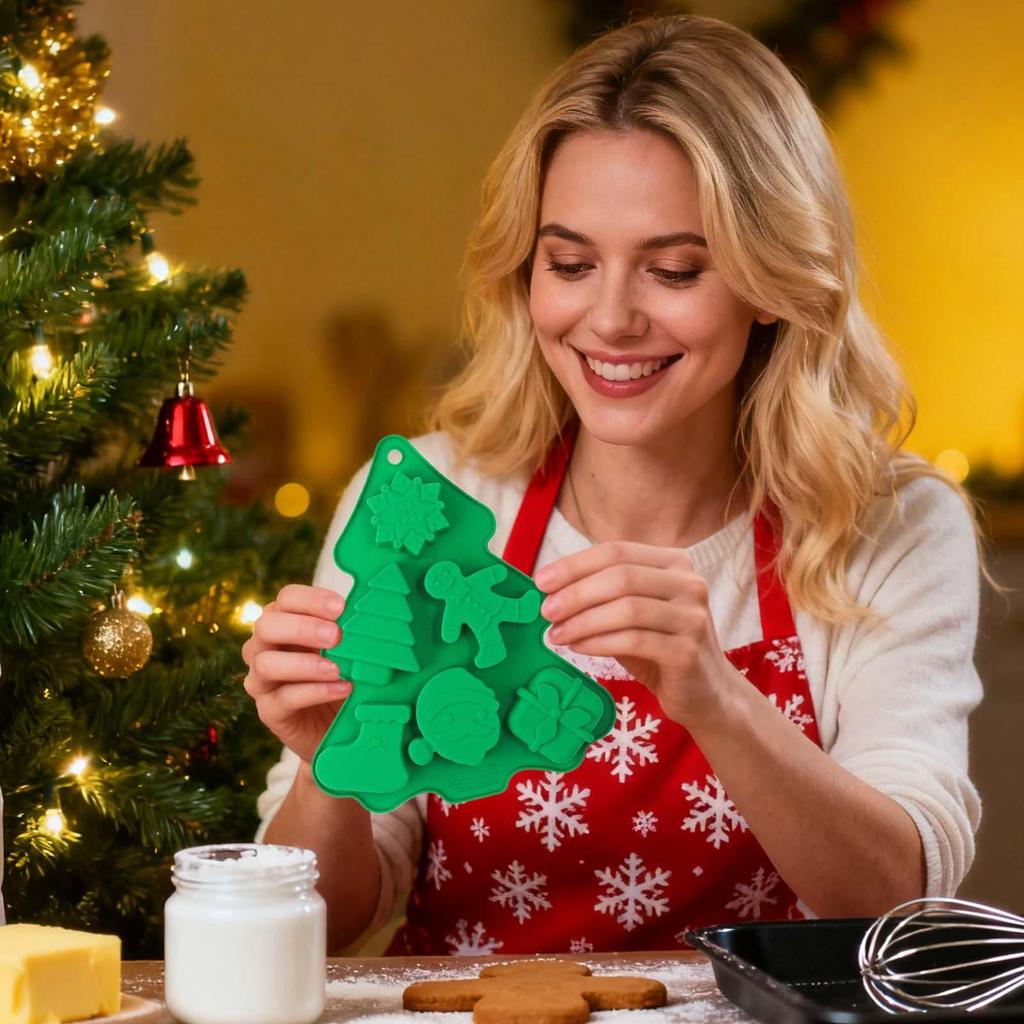 Christmas Tree Silicone Mold 6-Cavity Santa Claus Snowflake Cake Baking Mold Non-stick Christmas Fondant Mold For Thanksgiving