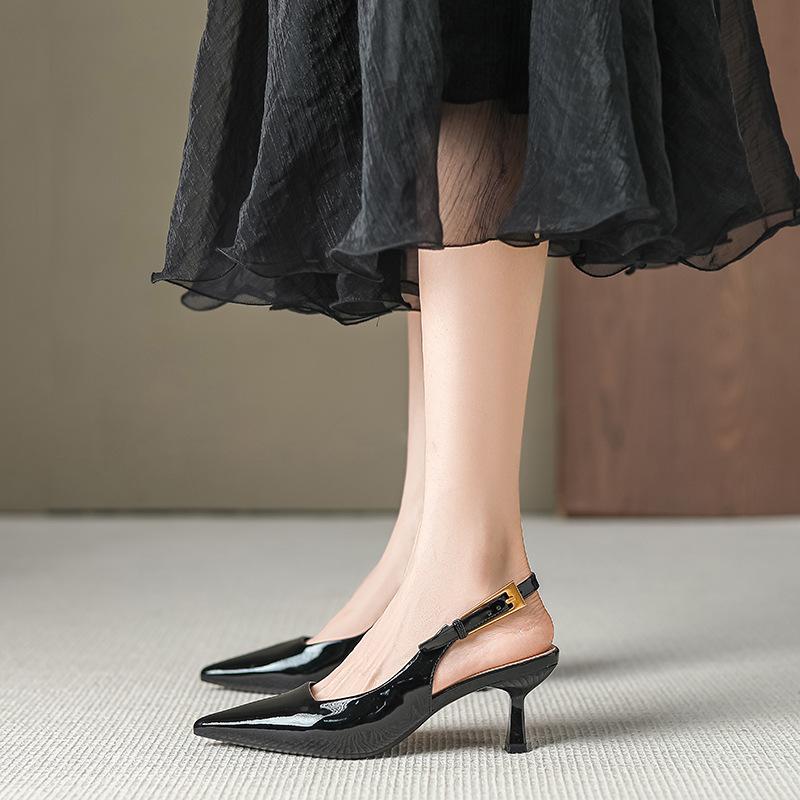 Fashion Nude Pointed Toe High Heel Sandals Women Open Back Slingback Stiletto Dress Shoes