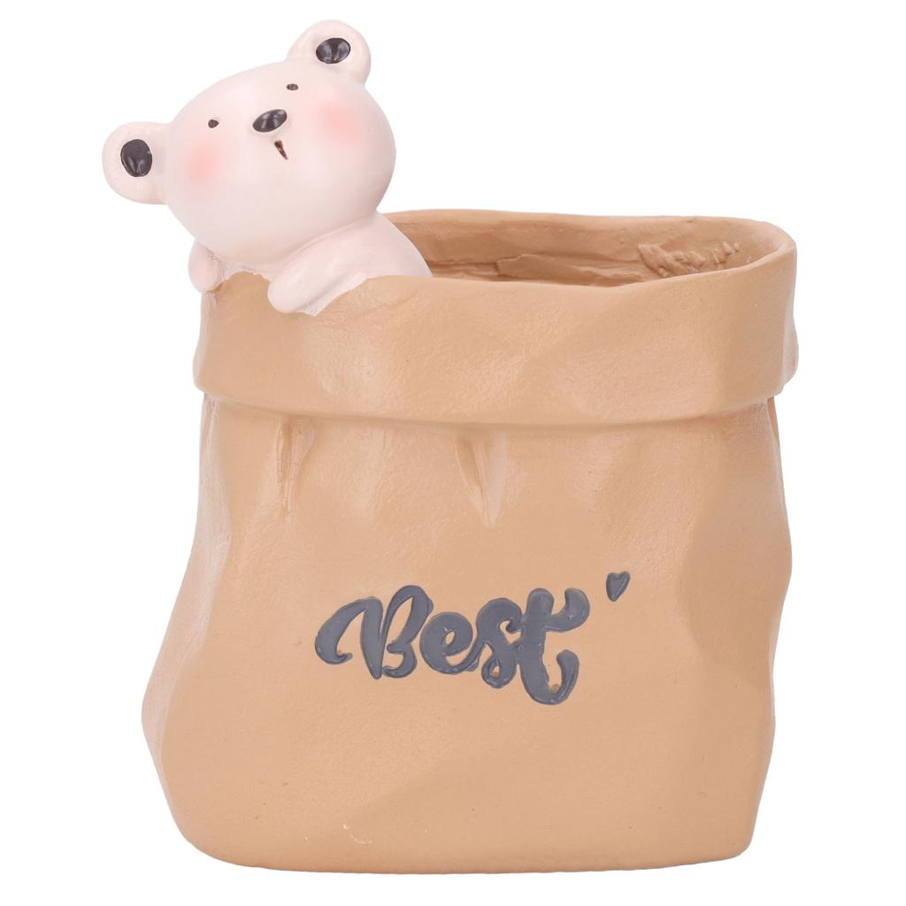 Pen Pencil Holder Desktop Ornament Resin Cute Animal In Grocery Bag Small Succulent Planter for