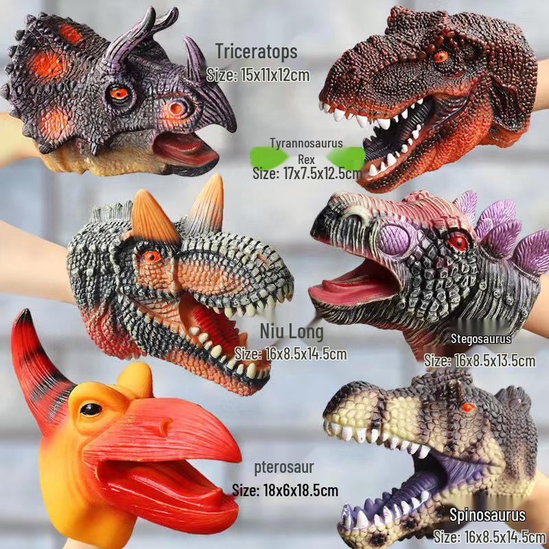 Dinosaur Hand Puppet Gloves - Soft Rubber Triceratops & T. Rex Simulation Toys for Kids