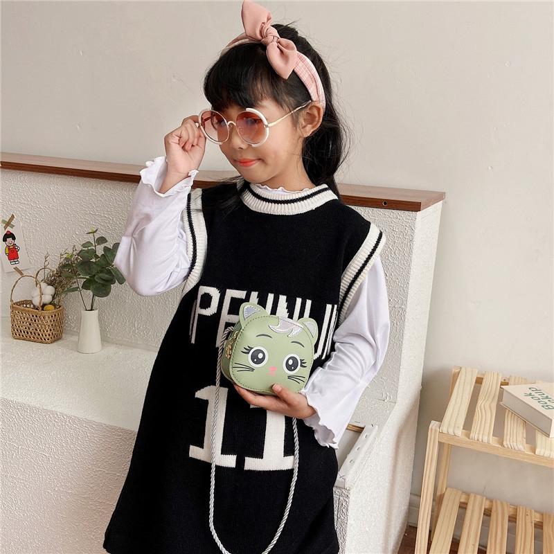 Adorable Cartoon Cat Girls Shoulder Bag 2024 New Fashionable Kids Purse