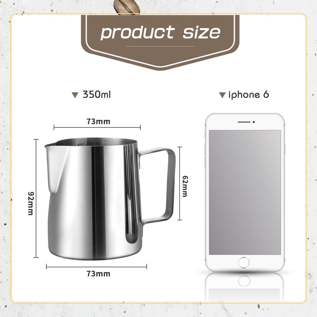 GWHOLE 350ml Stainless Steel Milk PitcherJug, Perfect for Latte Art, DeLonghi Foamed Milk, and Cappuccino Cups, Silver, Christmas Gift
