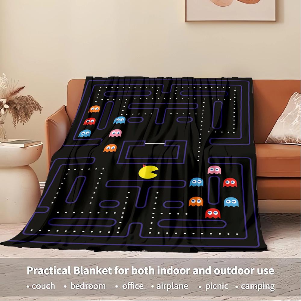 1pc Pac-Man,Maze,GhostsDigital Print Fleece Blanket - Contemporary Style, Suitable for All Seasons, Perfect for Home, Travel, or Camping - M